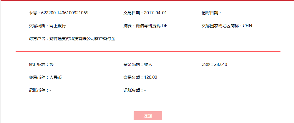 4月1日阜陽客戶轉賬120元至微信賬戶